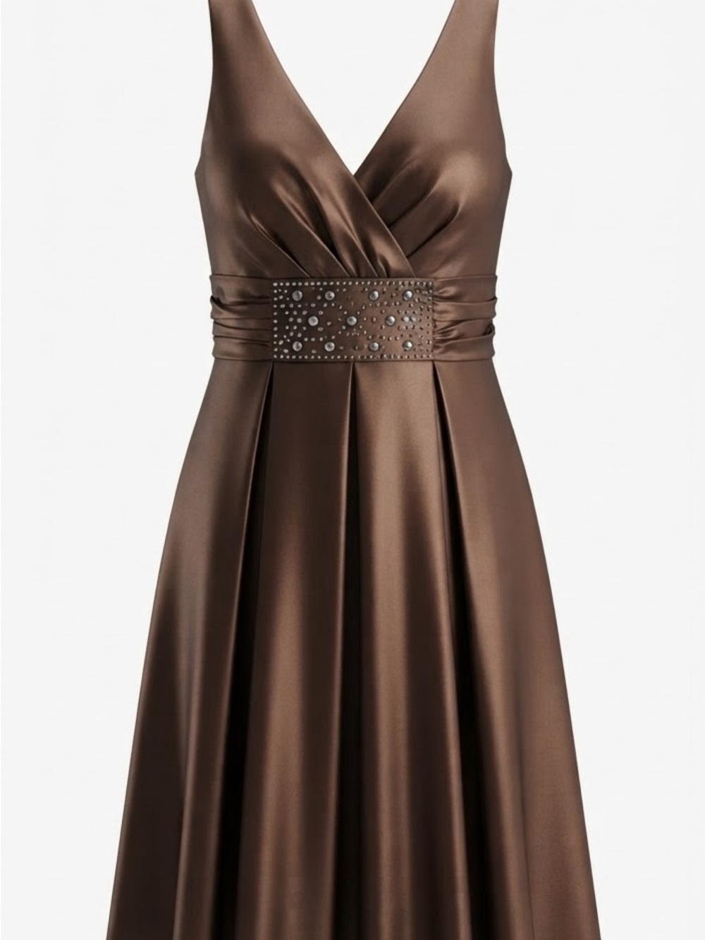 NW Nightway Y2K Brown Satin V-Neck Cocktail Dress 4 - Picture 3 of 8